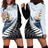 Personalised New Zealand Pakeha Hoodie Dress Kiwi Silver Fern and Sailing Ship Compass