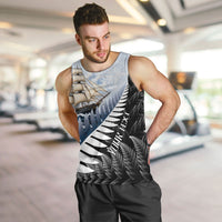 Personalised New Zealand Pakeha Men Tank Top Kiwi Silver Fern and Sailing Ship Compass