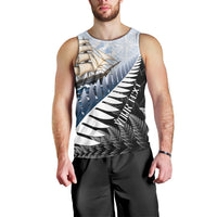 Personalised New Zealand Pakeha Men Tank Top Kiwi Silver Fern and Sailing Ship Compass