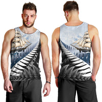 Personalised New Zealand Pakeha Men Tank Top Kiwi Silver Fern and Sailing Ship Compass