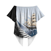 Personalised New Zealand Pakeha Off Shoulder Wrap Waist Top Kiwi Silver Fern and Sailing Ship Compass