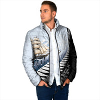 Personalised New Zealand Pakeha Padded Jacket Kiwi Silver Fern and Sailing Ship Compass