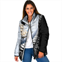 Personalised New Zealand Pakeha Padded Jacket Kiwi Silver Fern and Sailing Ship Compass