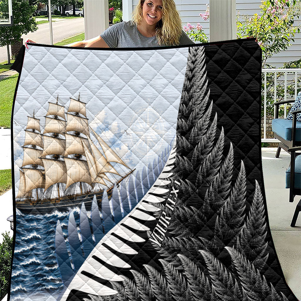 Personalised New Zealand Pakeha Quilt Kiwi Silver Fern and Sailing Ship Compass