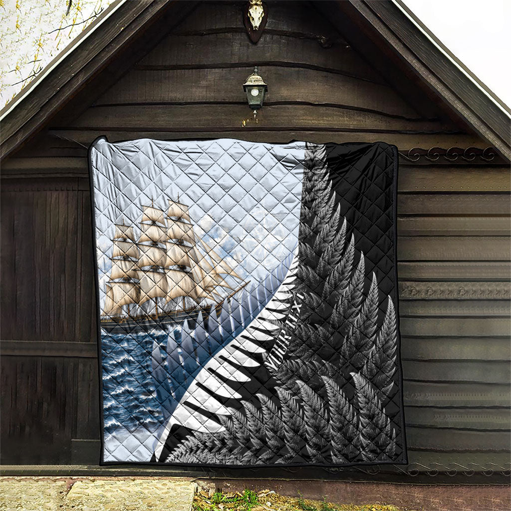 Personalised New Zealand Pakeha Quilt Kiwi Silver Fern and Sailing Ship Compass