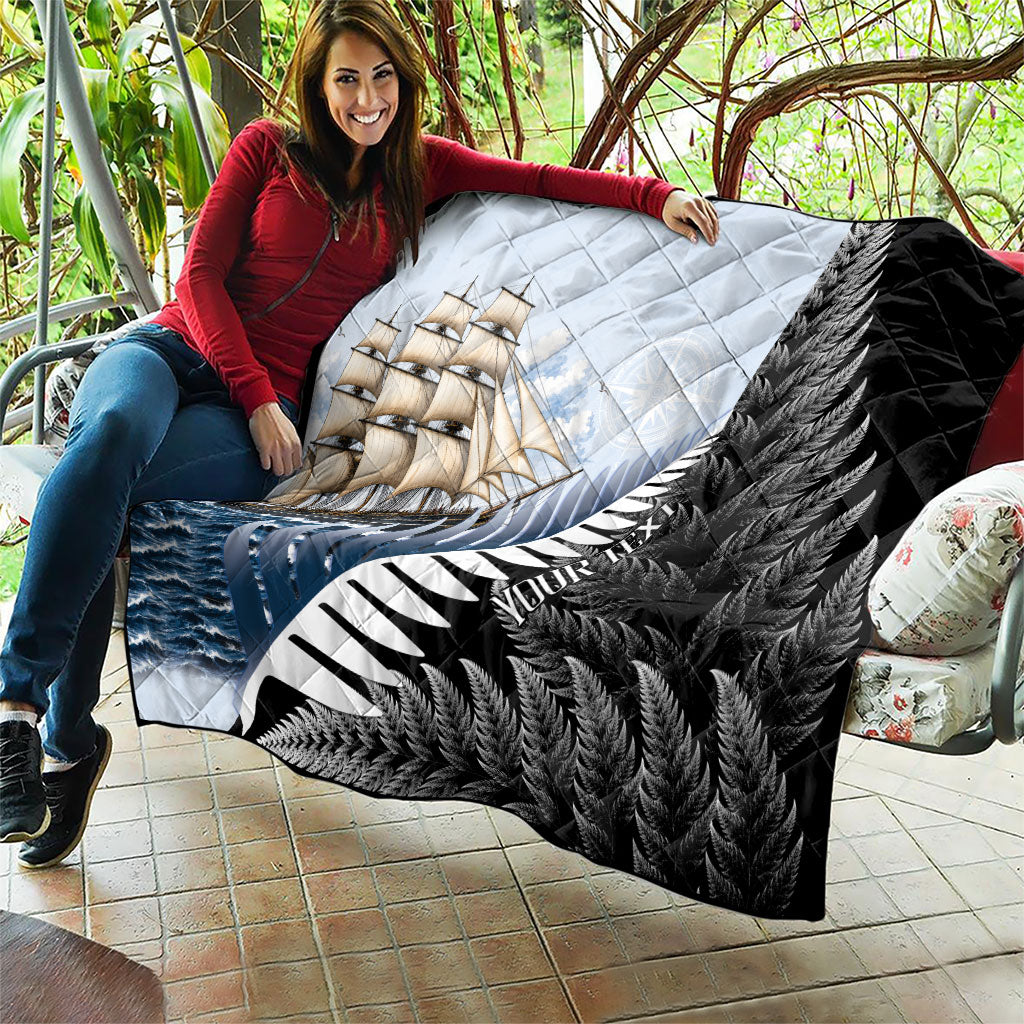 Personalised New Zealand Pakeha Quilt Kiwi Silver Fern and Sailing Ship Compass