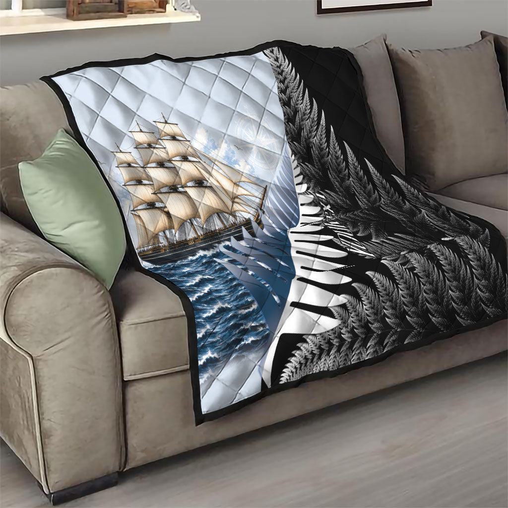 Personalised New Zealand Pakeha Quilt Kiwi Silver Fern and Sailing Ship Compass