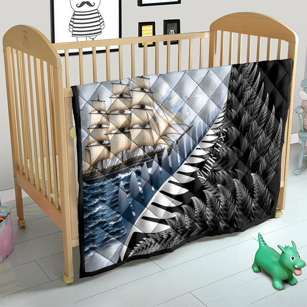 Personalised New Zealand Pakeha Quilt Kiwi Silver Fern and Sailing Ship Compass