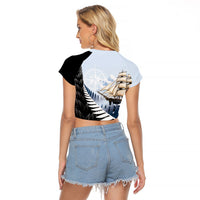 Personalised New Zealand Pakeha Raglan Cropped T Shirt Kiwi Silver Fern and Sailing Ship Compass