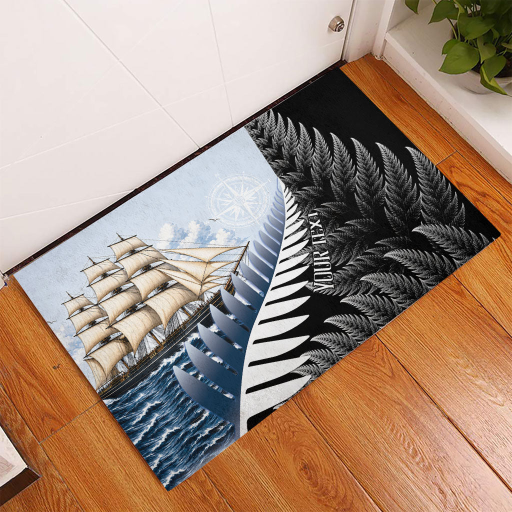 Personalised New Zealand Pakeha Rubber Doormat Kiwi Silver Fern and Sailing Ship Compass