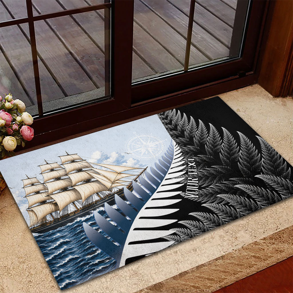 Personalised New Zealand Pakeha Rubber Doormat Kiwi Silver Fern and Sailing Ship Compass