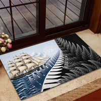 Personalised New Zealand Pakeha Rubber Doormat Kiwi Silver Fern and Sailing Ship Compass