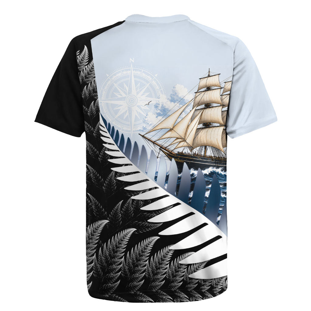 Personalised New Zealand Pakeha Rugby Jersey Kiwi Silver Fern and Sailing Ship Compass