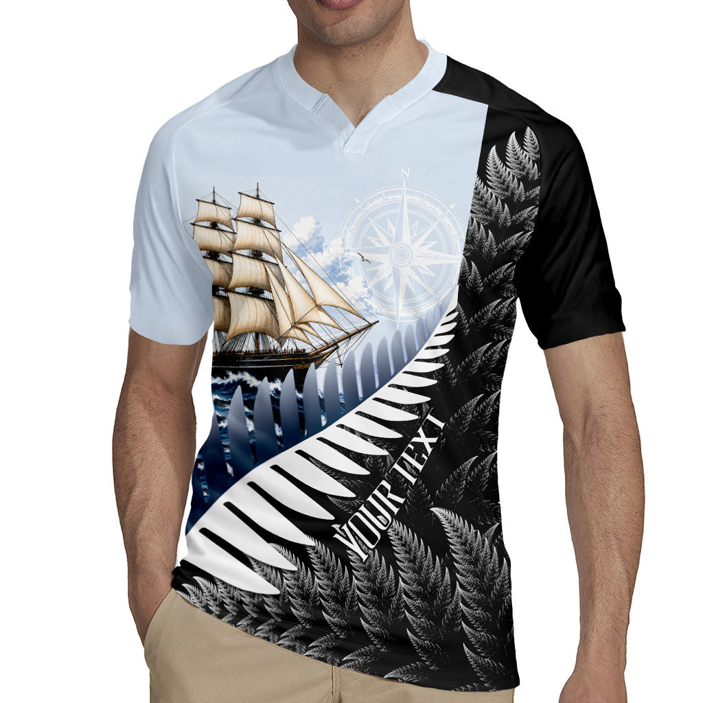 Personalised New Zealand Pakeha Rugby Jersey Kiwi Silver Fern and Sailing Ship Compass