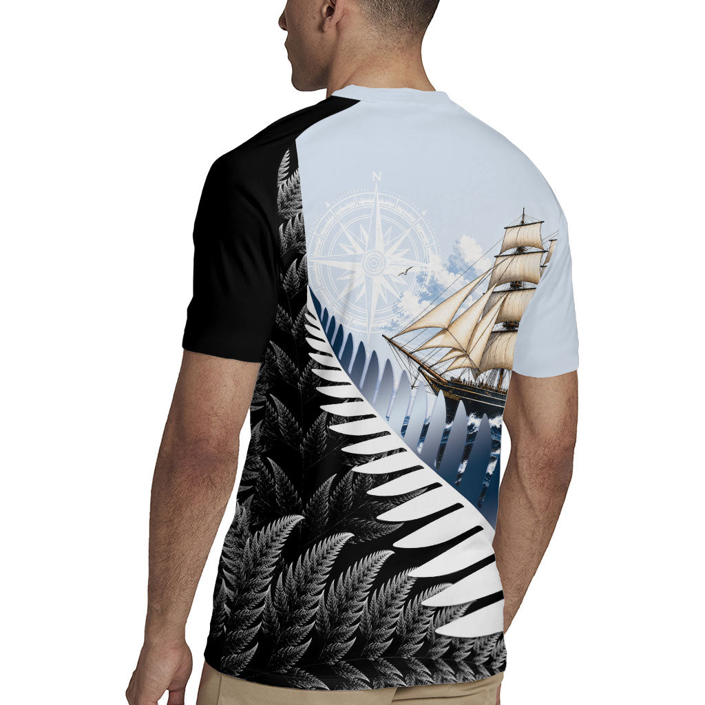Personalised New Zealand Pakeha Rugby Jersey Kiwi Silver Fern and Sailing Ship Compass