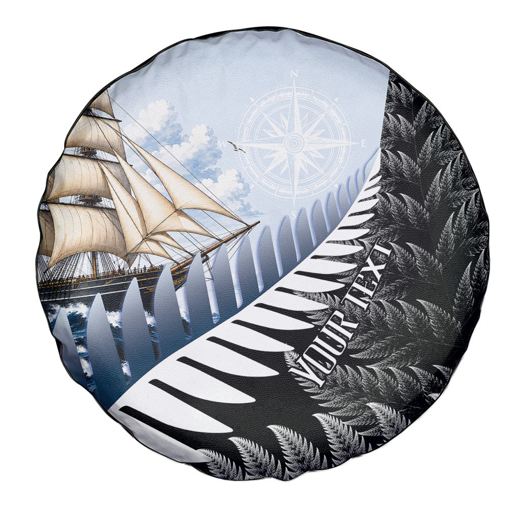 Personalised New Zealand Pakeha Spare Tire Cover Kiwi Silver Fern and Sailing Ship Compass
