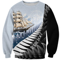 Personalised New Zealand Pakeha Sweatshirt Kiwi Silver Fern and Sailing Ship Compass