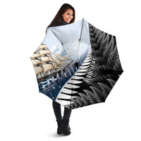 Personalised New Zealand Pakeha Umbrella Kiwi Silver Fern and Sailing Ship Compass