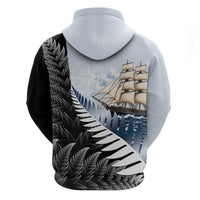 Personalised New Zealand Pakeha Zip Hoodie Kiwi Silver Fern and Sailing Ship Compass