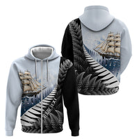 Personalised New Zealand Pakeha Zip Hoodie Kiwi Silver Fern and Sailing Ship Compass