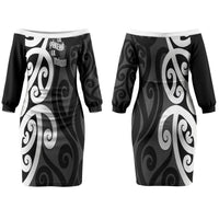 Lil Pakeha Lil Maori New Zealand Couples Matching Off The Shoulder Long Sleeve Dress and Hawaiian Shirt Kiwi Proud Mangopare Pattern