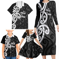 Lil Pakeha Lil Maori New Zealand Family Matching Long Sleeve Bodycon Dress and Hawaiian Shirt Kiwi Proud Mangopare Pattern
