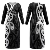 Lil Pakeha Lil Maori New Zealand Family Matching Long Sleeve Bodycon Dress and Hawaiian Shirt Kiwi Proud Mangopare Pattern