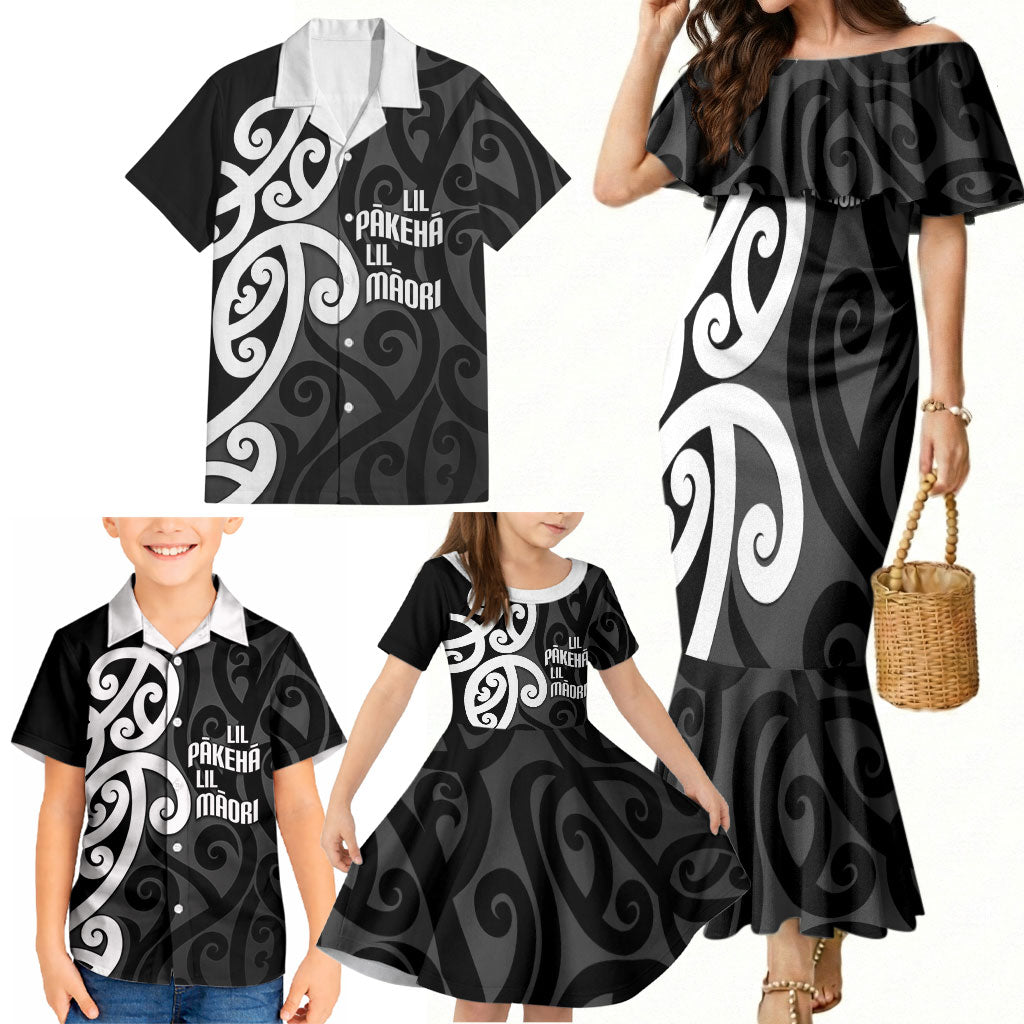 Lil Pakeha Lil Maori New Zealand Family Matching Mermaid Dress and Hawaiian Shirt Kiwi Proud Mangopare Pattern