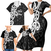 Lil Pakeha Lil Maori New Zealand Family Matching Short Sleeve Bodycon Dress and Hawaiian Shirt Kiwi Proud Mangopare Pattern