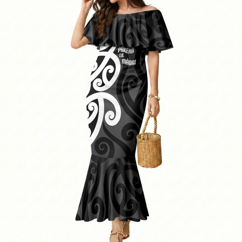 Lil Pakeha Lil Maori New Zealand Mermaid Dress Kiwi Proud Mangopare Pattern LT14 Women Black - Polynesian Pride
