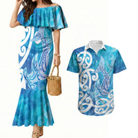 Hammerhead Shark Tattoo New Zealand Couples Matching Mermaid Dress and Hawaiian Shirt Maori Galaxy Mangopare Pattern