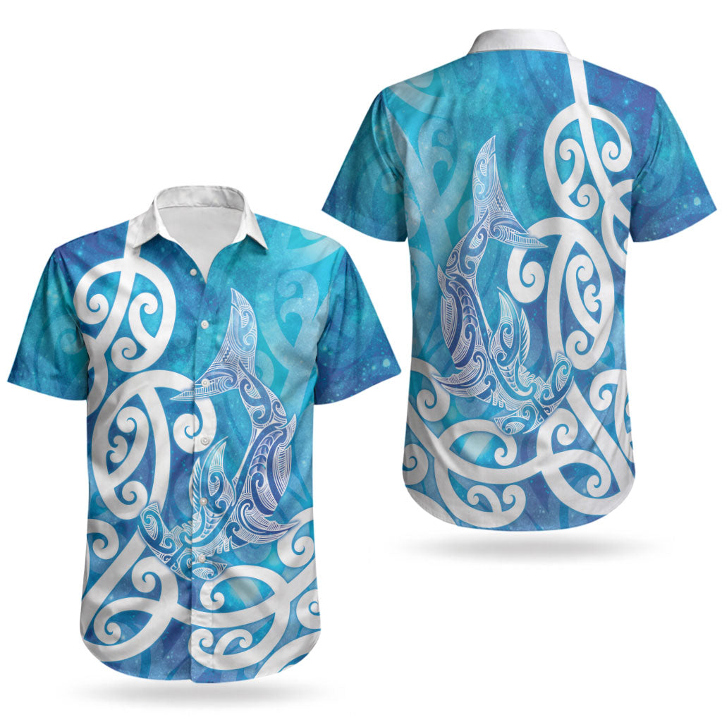 Hammerhead Shark Tattoo New Zealand Couples Matching Mermaid Dress and Hawaiian Shirt Maori Galaxy Mangopare Pattern