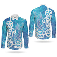 Hammerhead Shark Tattoo New Zealand Couples Matching Mermaid Dress and Long Sleeve Button Shirt Maori Galaxy Mangopare Pattern