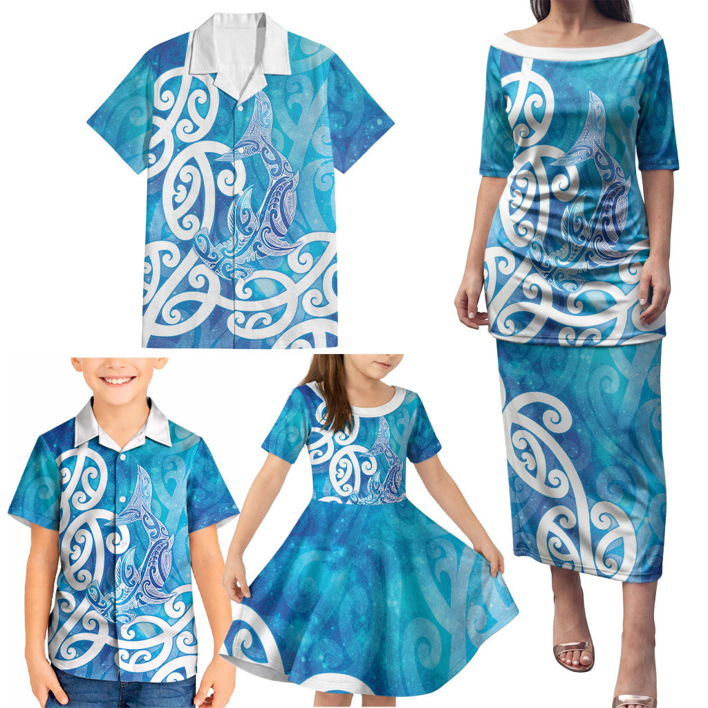 Hammerhead Shark Tattoo New Zealand Family Matching Puletasi and Hawaiian Shirt Maori Galaxy Mangopare Pattern LT14 - Polynesian Pride