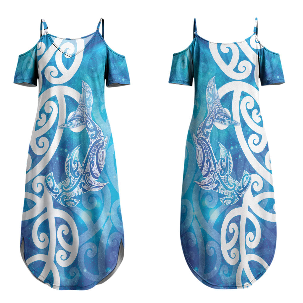 Hammerhead Shark Tattoo New Zealand Family Matching Summer Maxi Dress and Hawaiian Shirt Maori Galaxy Mangopare Pattern