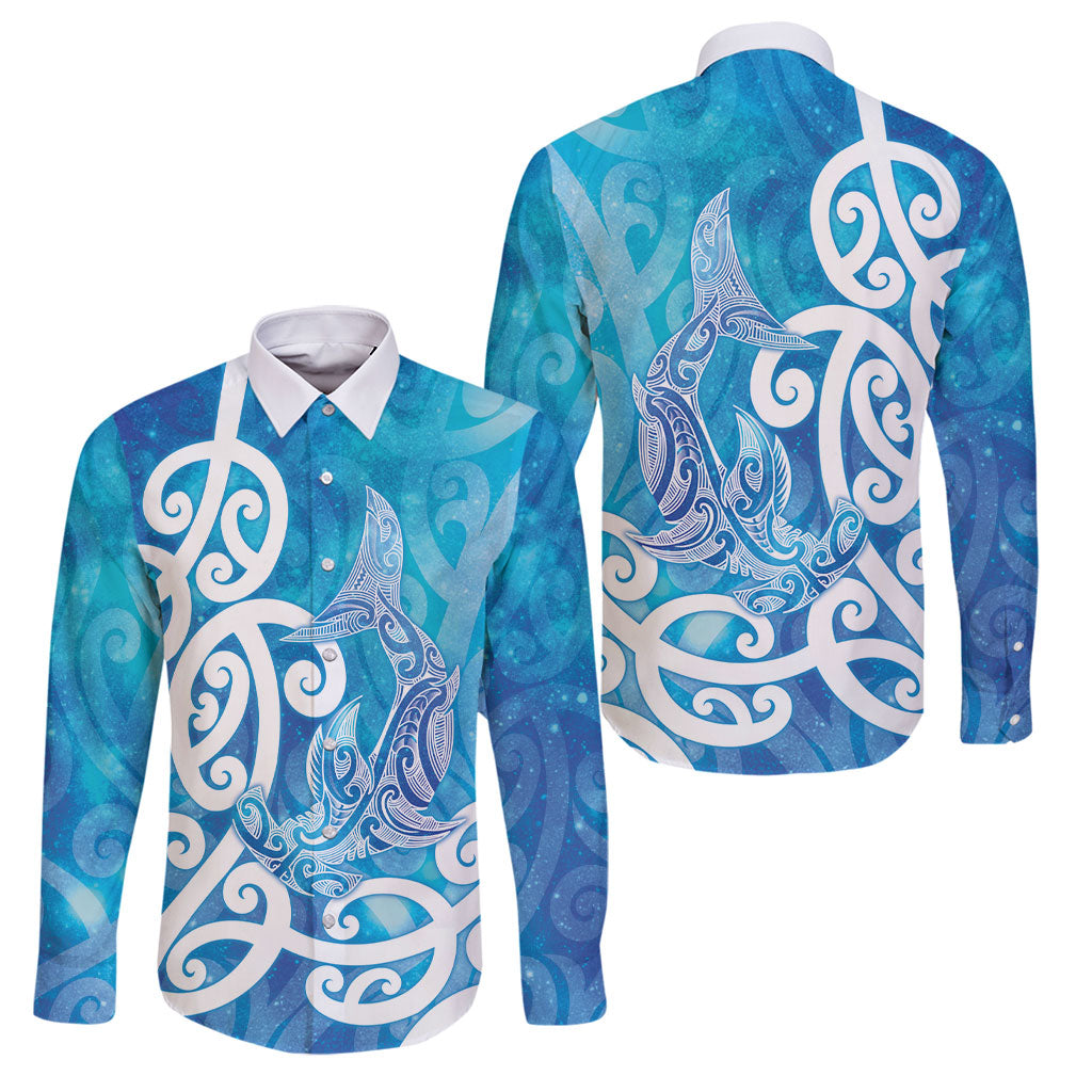 Hammerhead Shark Tattoo New Zealand Family Matching Summer Maxi Dress and Hawaiian Shirt Maori Galaxy Mangopare Pattern