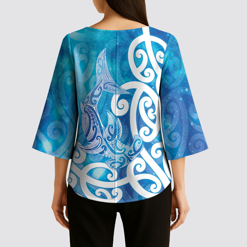 Hammerhead Shark Tattoo New Zealand Kimono Sleeve Blouse Maori Galaxy Mangopare Pattern