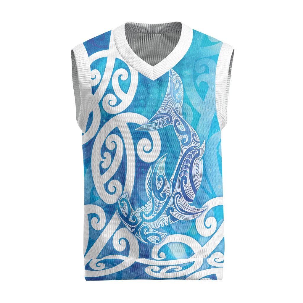 Hammerhead Shark Tattoo New Zealand Christmas Knitted V-Neck Vest Maori Galaxy Mangopare Pattern