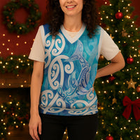 Hammerhead Shark Tattoo New Zealand Christmas Knitted V-Neck Vest Maori Galaxy Mangopare Pattern