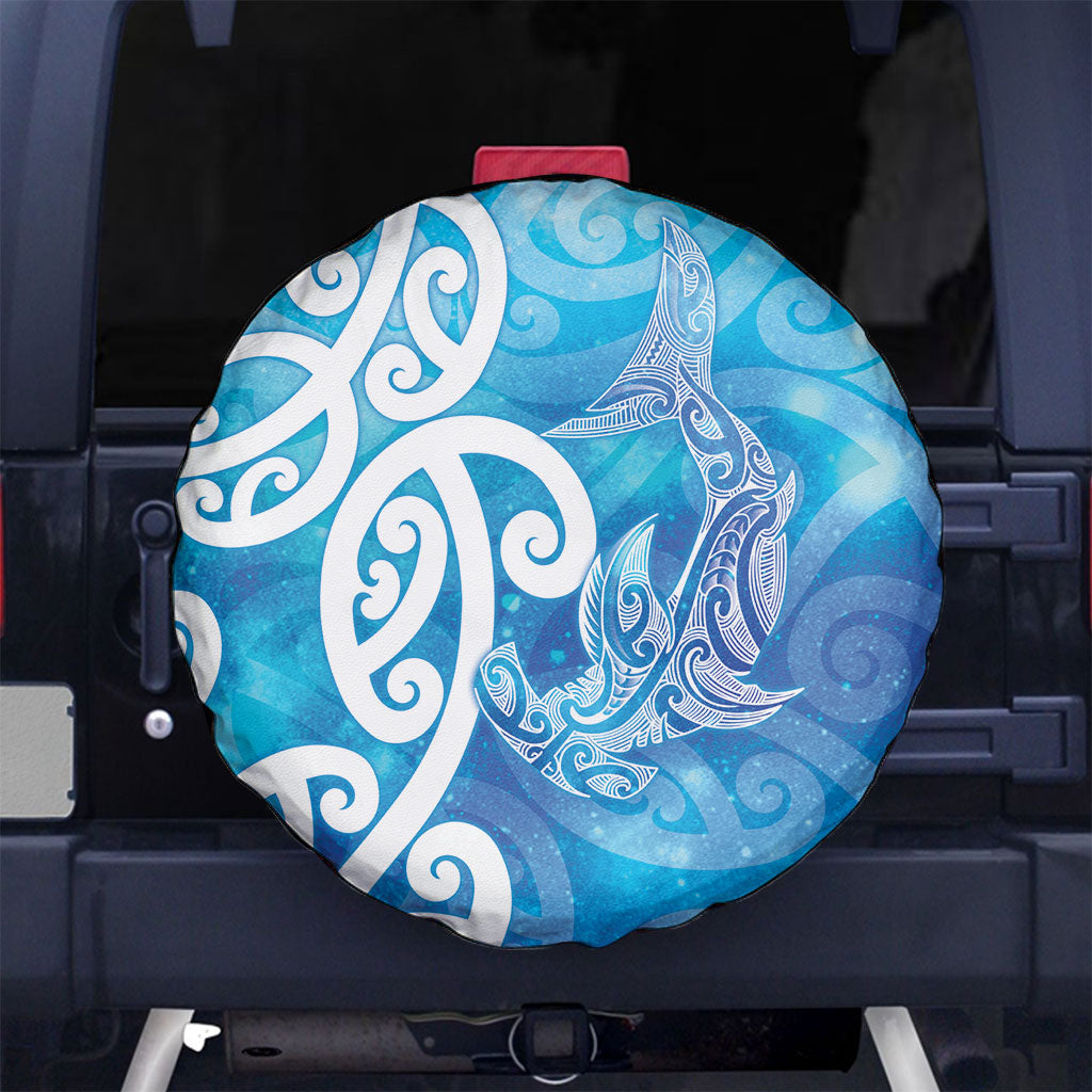 Hammerhead Shark Tattoo New Zealand Spare Tire Cover Maori Galaxy Mangopare Pattern LT14 No hole Turquoise - Polynesian Pride