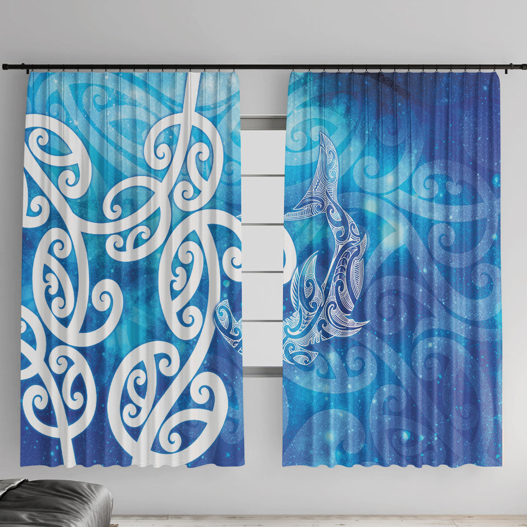 Hammerhead Shark Tattoo New Zealand Window Curtain Maori Galaxy Mangopare Pattern LT14 With Hooks Turquoise - Polynesian Pride