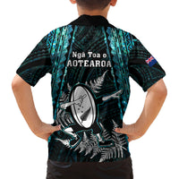 New Zealand Silver Fern Rugby Family Matching Summer Maxi Dress and Hawaiian Shirt Aotearoa All Black Dabbing Ball With Maori Paua Shell LT14 - Polynesian Pride
