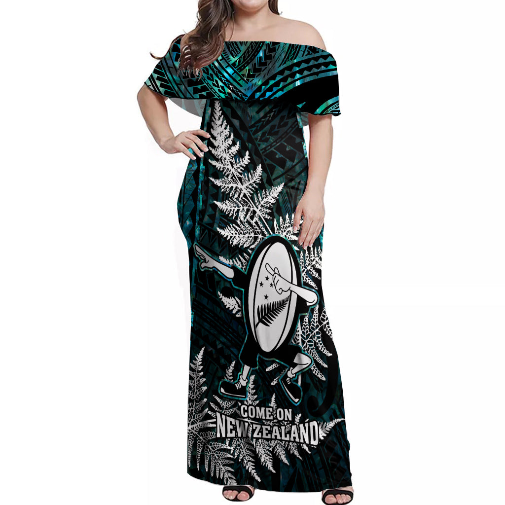 New Zealand Silver Fern Rugby Off Shoulder Maxi Dress Aotearoa All Bla