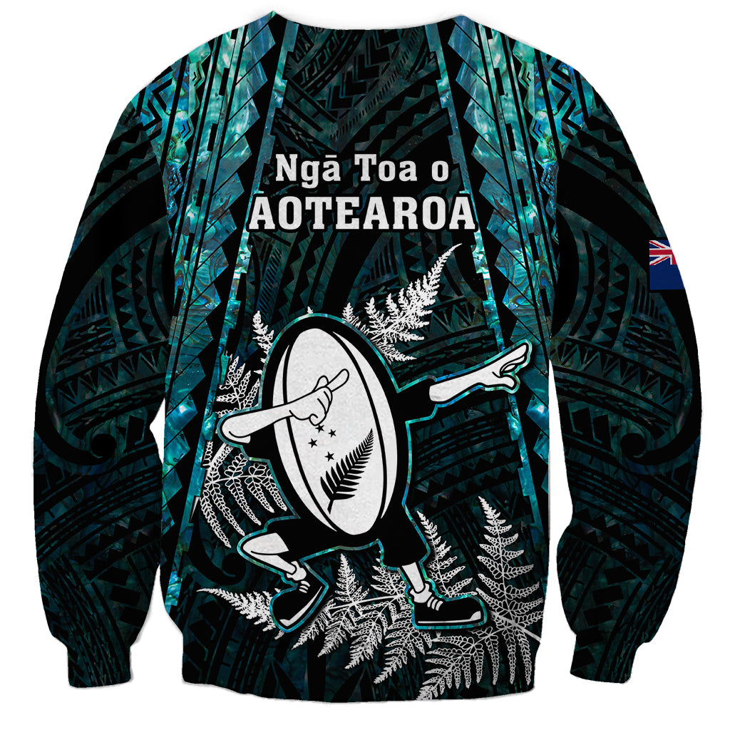New Zealand Silver Fern Rugby Sweatshirt Aotearoa All Black Dabbing Ball With Maori Paua Shell LT14 - Polynesian Pride