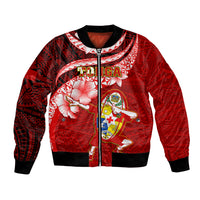 Tonga Rugby Bomber Jacket Ikale Tahi Tongan Ngatu Pattern With Dabbing Ball LT14 Unisex Red - Polynesian Pride