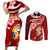 Tonga Rugby Couples Matching Short Sleeve Bodycon Dress and Long Sleeve Button Shirts Ikale Tahi Tongan Ngatu Pattern With Dabbing Ball LT14 Red - Polynesian Pride