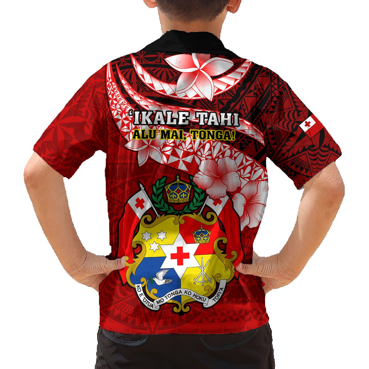 Tonga Rugby Kid Hawaiian Shirt Ikale Tahi Tongan Ngatu Pattern With Dabbing Ball LT14 - Polynesian Pride