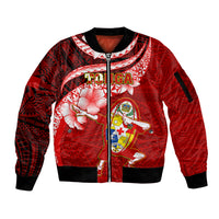 Tonga Rugby Sleeve Zip Bomber Jacket Ikale Tahi Tongan Ngatu Pattern With Dabbing Ball LT14 Unisex Red - Polynesian Pride