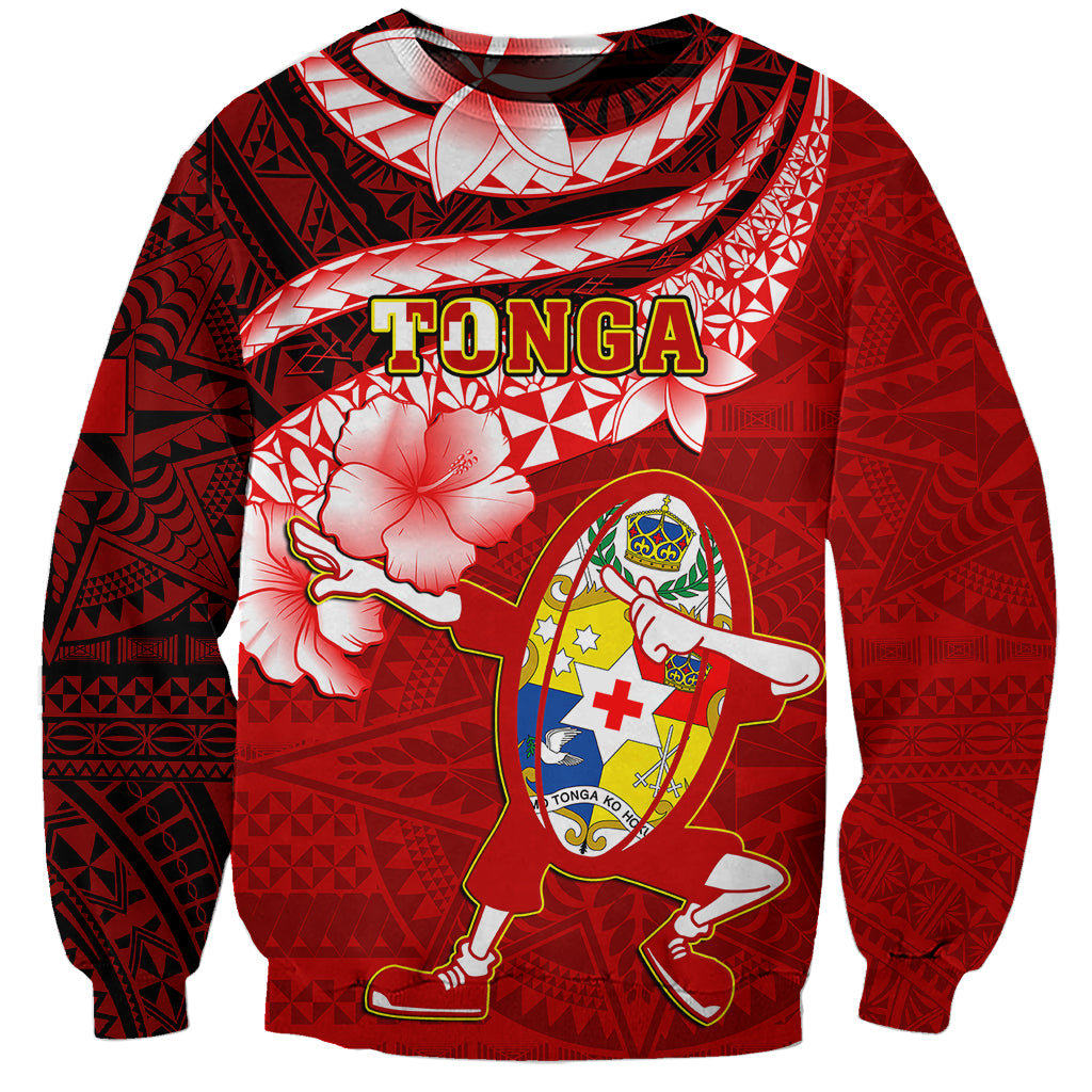 Tonga Rugby Sweatshirt Ikale Tahi Tongan Ngatu Pattern With Dabbing Ball LT14 Unisex Red - Polynesian Pride