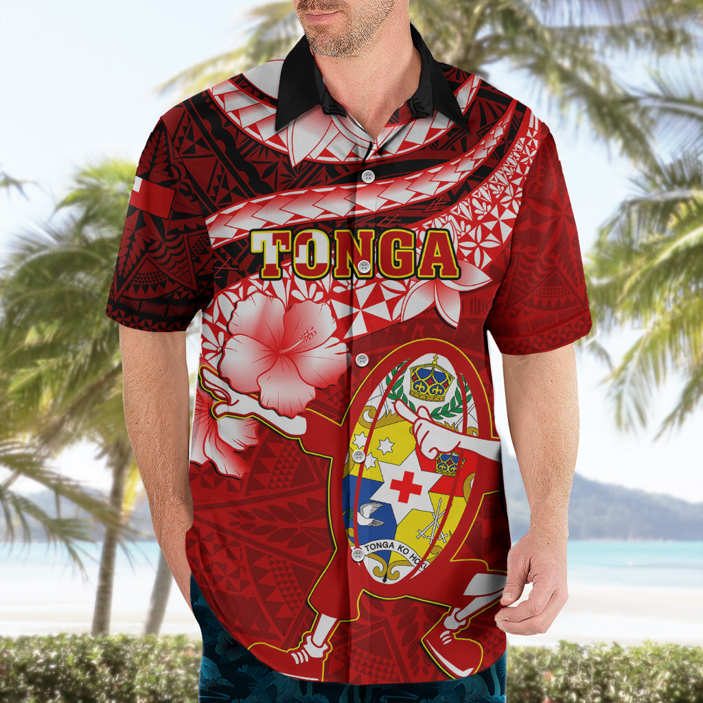 Custom Tonga Rugby Hawaiian Shirt Ikale Tahi Tongan Ngatu Pattern With Dabbing Ball LT14 - Polynesian Pride